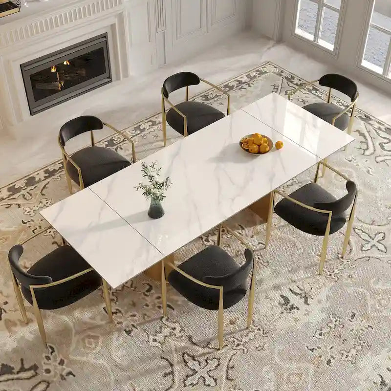 Mesa de comedor moderna minimalista extensible de 240 cm con tapa de piedra sinterizada y doble pedestal
