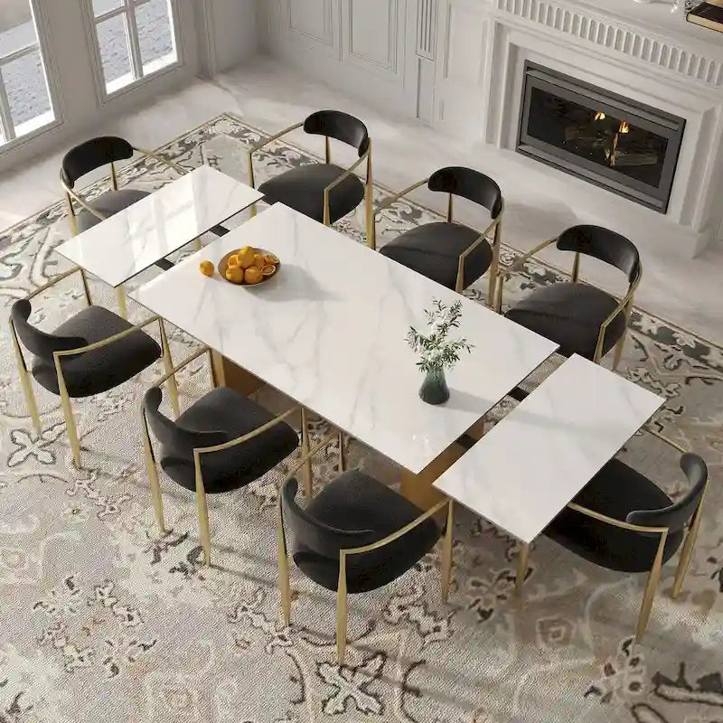 Mesa de comedor moderna minimalista extensible de 240 cm con tapa de piedra sinterizada y doble pedestal