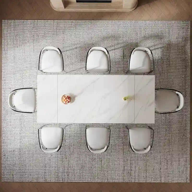 Mesa de comedor moderna minimalista extensible de 240 cm con tapa de piedra sinterizada y doble pedestal