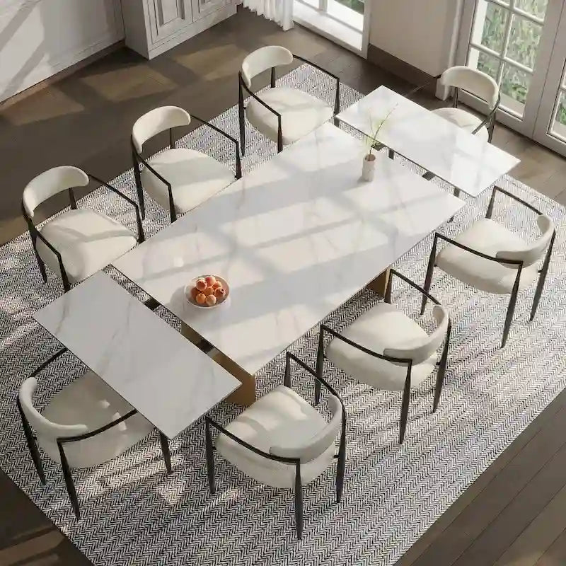 Mesa de comedor moderna minimalista extensible de 240 cm con tapa de piedra sinterizada y doble pedestal