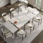 Mesa de comedor moderna minimalista extensible de 240 cm con tapa de piedra sinterizada y doble pedestal