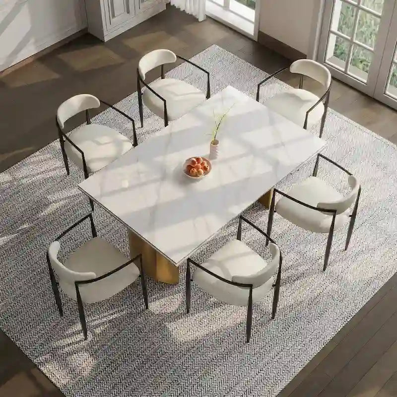 Mesa de comedor moderna minimalista extensible de 240 cm con tapa de piedra sinterizada y doble pedestal