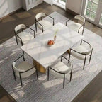 Mesa de comedor moderna minimalista extensible de 240 cm con tapa de piedra sinterizada y doble pedestal