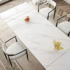 Mesa de comedor moderna minimalista extensible de 240 cm con tapa de piedra sinterizada y doble pedestal