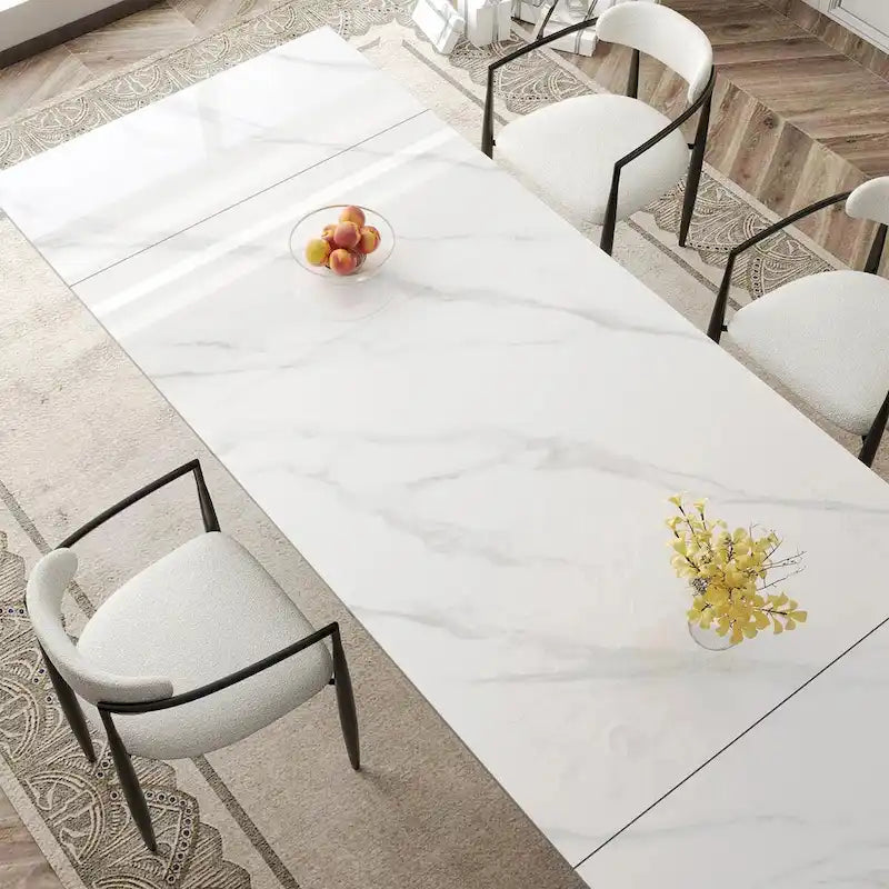 Mesa de comedor moderna minimalista extensible de 240 cm con tapa de piedra sinterizada y doble pedestal