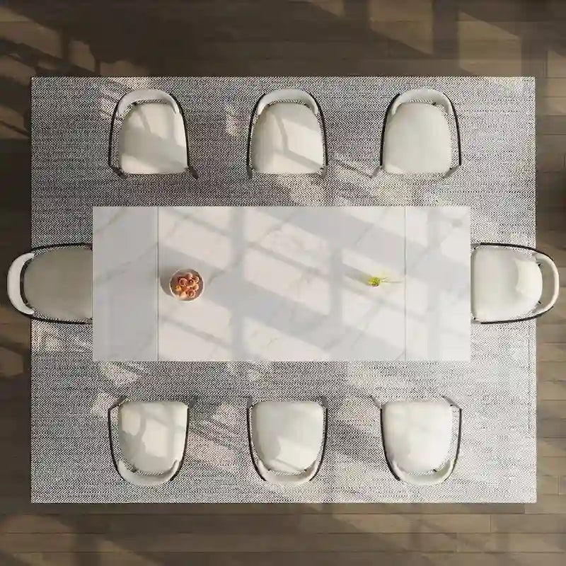 Mesa de comedor moderna minimalista extensible de 240 cm con tapa de piedra sinterizada y doble pedestal