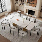 Mesa de comedor moderna minimalista extensible de 240 cm con tapa de piedra sinterizada y doble pedestal