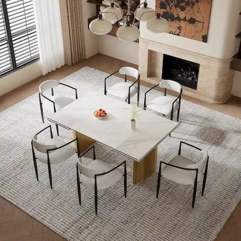 Mesa de comedor moderna minimalista extensible de 240 cm con tapa de piedra sinterizada y doble pedestal