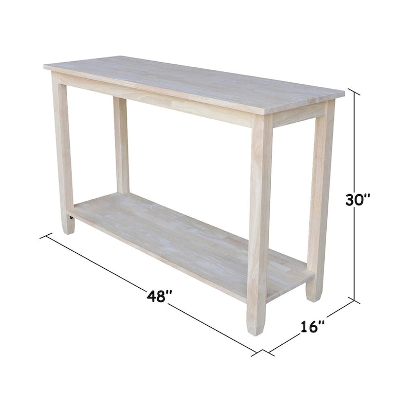 Mesa de sofá/servidor Solano de madera de caucho maciza sin acabar