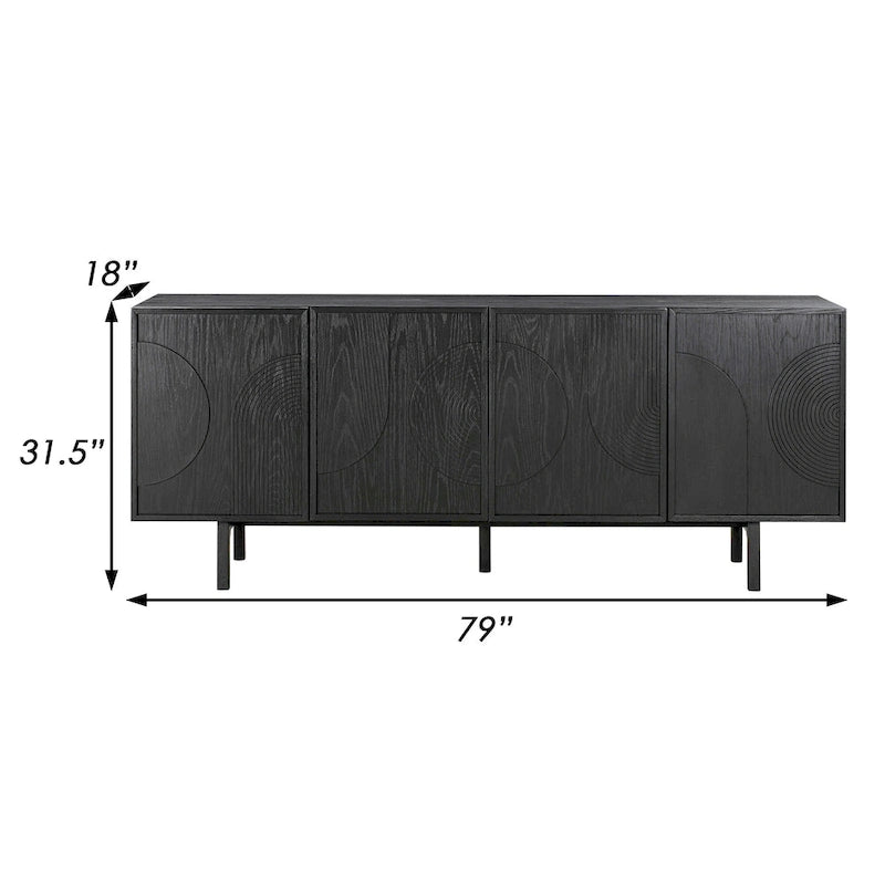 Aparador Consola de 79 Pulgadas con 4 Puertas, Negro