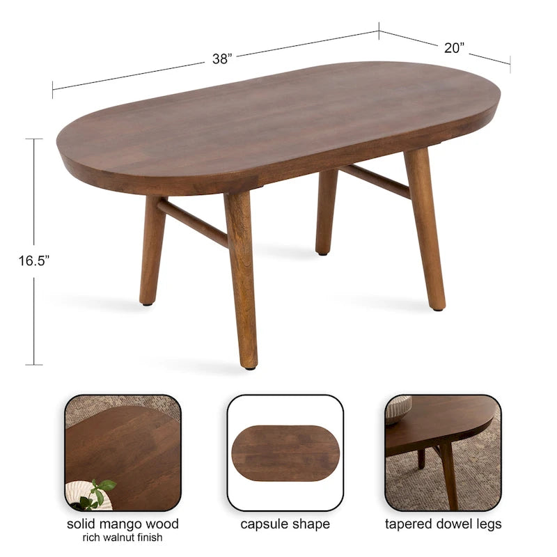 Mesa de centro ovalada de madera Conan