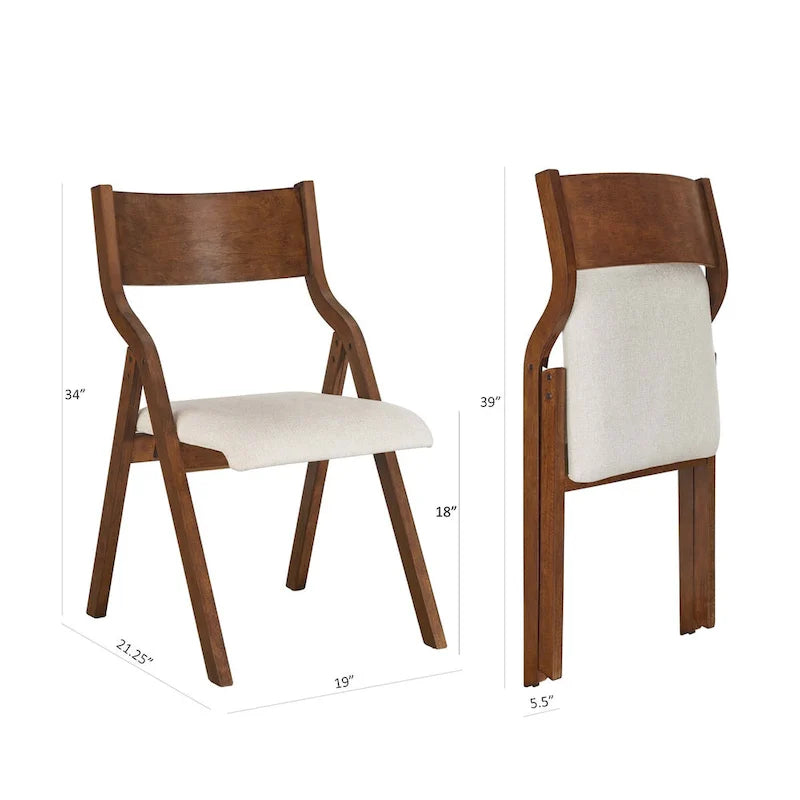 Sillas de comedor plegables tapizadas de 2 piezas, sillas de madera que ahorran espacio - Paquete de 2